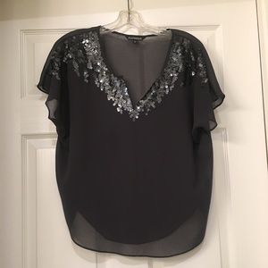 Charcoal Sheer Sequin Blouse